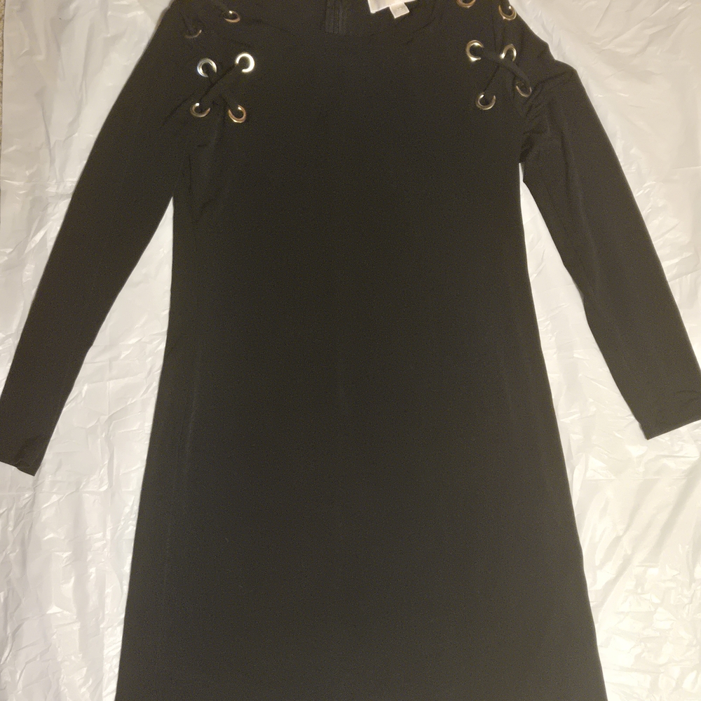 Michael Kors Black Long Sleeve Dress with Lace-Up Detail